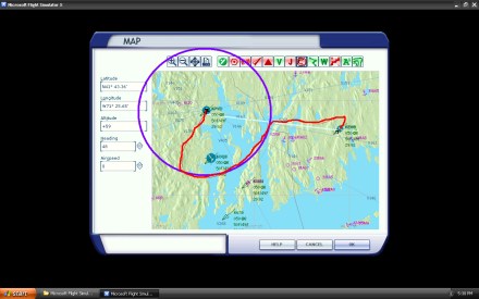Here is a top down look of my flight path over the ground. My flight was a departure from KEWB to KPVD via a direct flight inbound towards PVD VOR, then turning into a Southeast 10 DME arc to intercept the ILS 5 approach into the airport. The magenta line outlines the 10 mile radius of Providence’s Class C airspace. The red line is my flight path.