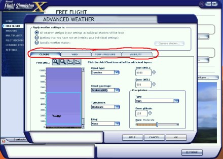 Here is the tool bar for advanced weather. It allows you to select whatever conditions you would like in any part of the world.