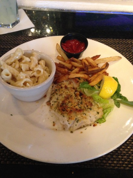 Baked Haddock with homemade mac n cheese and fries